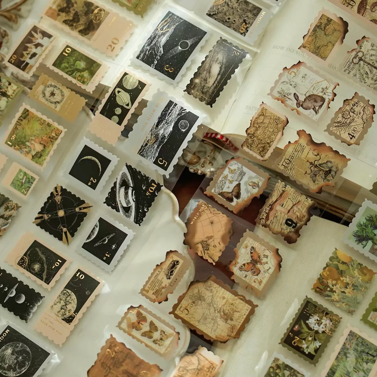 Assorted sticker sheets showing multiple artwork versions in one collection.