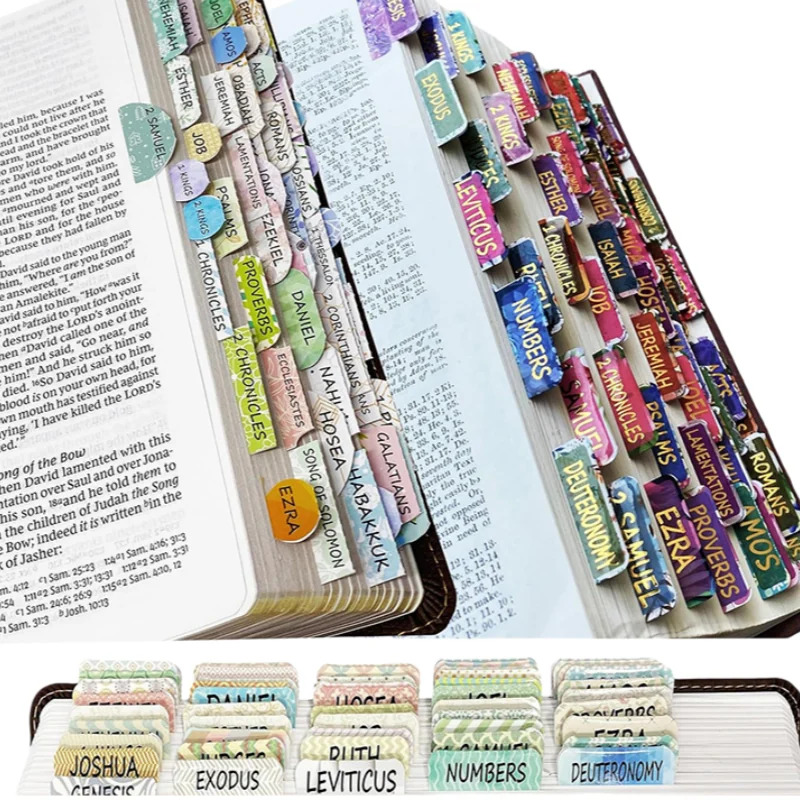 A coordinated sheet of colorful printed bookmark and indexing stickers.