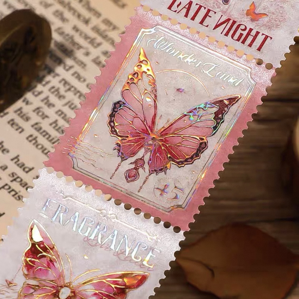 Close-up of digitally printed butterfly stickers showing varied artwork.