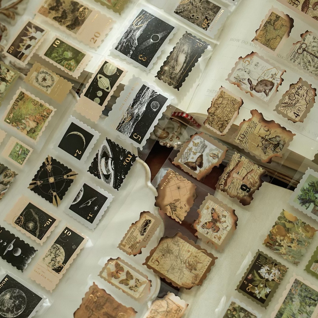 A mixed short-run sticker collection with multiple artworks and shapes.